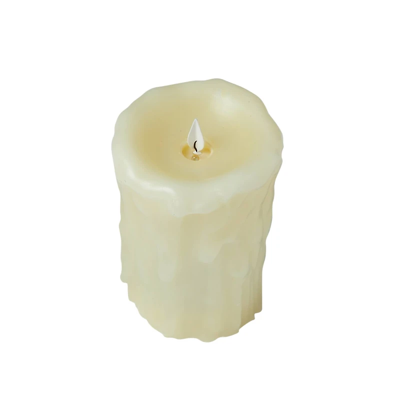 Hello Honey® 5" Ivory Pillar LED Candle with Embossed Faux Melted Wax