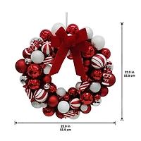 21"  Red & White Shatterproof Ornament Wreath with Bow by Ashland®