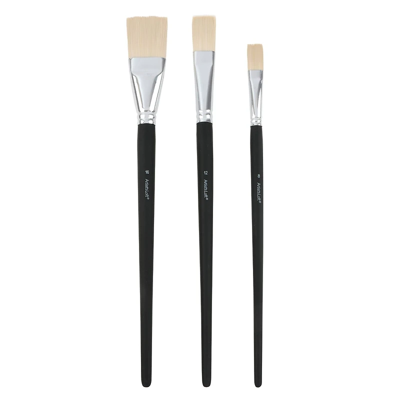 Flat White Taklon 3 Piece Long Handle Oil & Acrylic Brush Set by Artist's Loft®