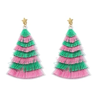 Green & Pink Tassel Tree Earrings by Celebrate It™