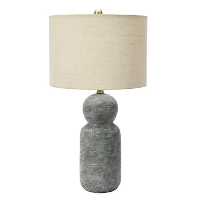 Hello Honey® 26.5" Curvy Gray Stoneware Desk Lamp with Linen Drum Shade