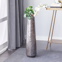 Silver Ceramic Contemporary Vase, 31" x 8" x 8"