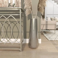 25" Silver Aluminum Tall Hammered Vase