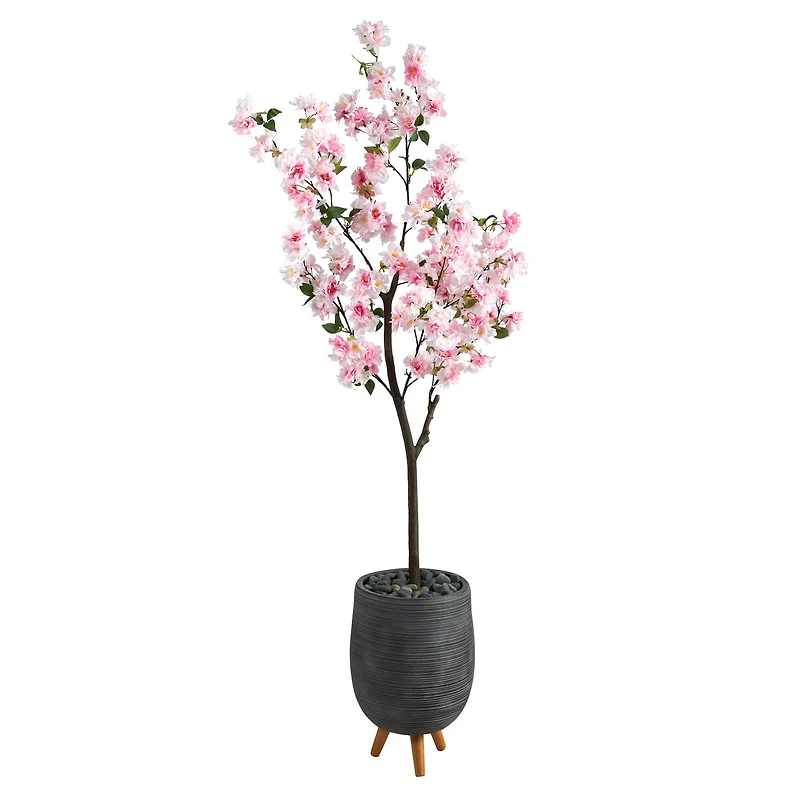 6ft. Cherry Blossom Artificial Tree in Gray Planter with Stand