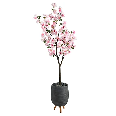 6ft. Cherry Blossom Artificial Tree in Gray Planter with Stand