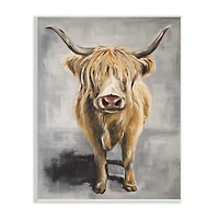 Stupell Industries Shaggy Longhorn Cattle Portrait Rustic Grey Brown Painting Wood Wall Plaque