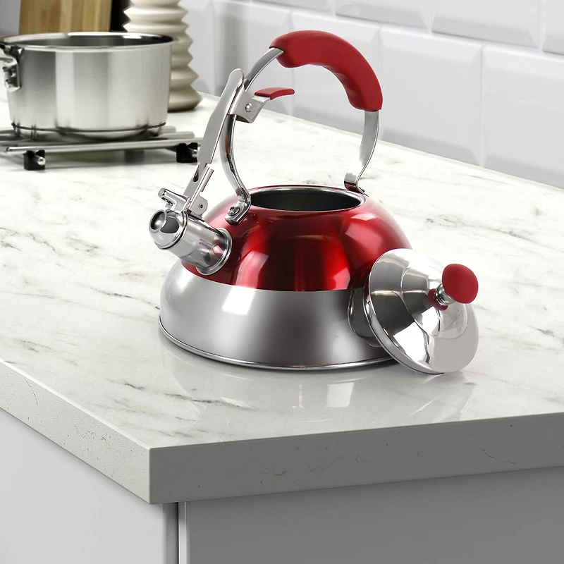 MegaChef 2.7L Red Stovetop Whistling Kettle