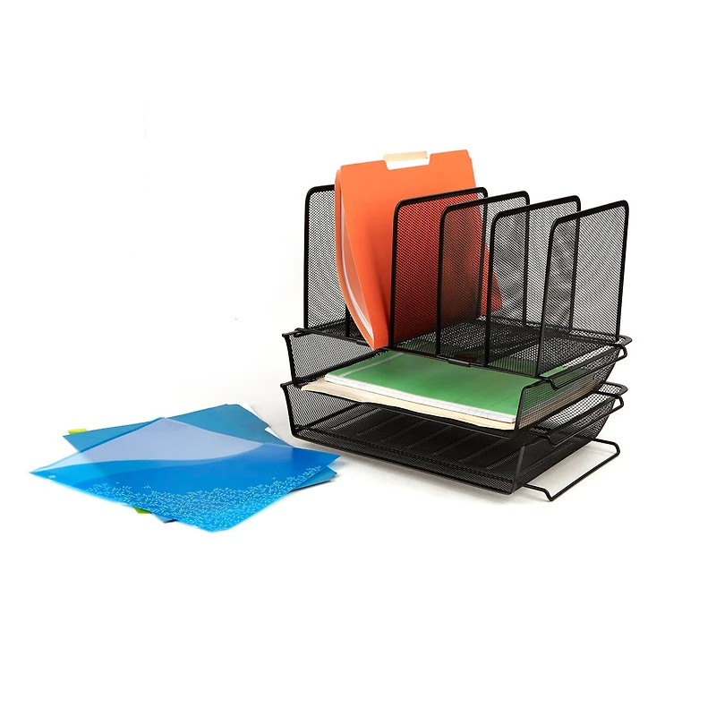 Mind Reader Black 7-Section Metal Mesh Desktop File & Document Organizer Tray