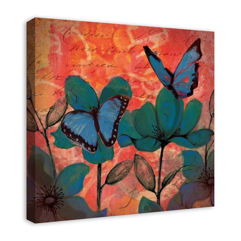 Traditional Orange and Blue Butterflies 24" x 24" Canvas Wall Art