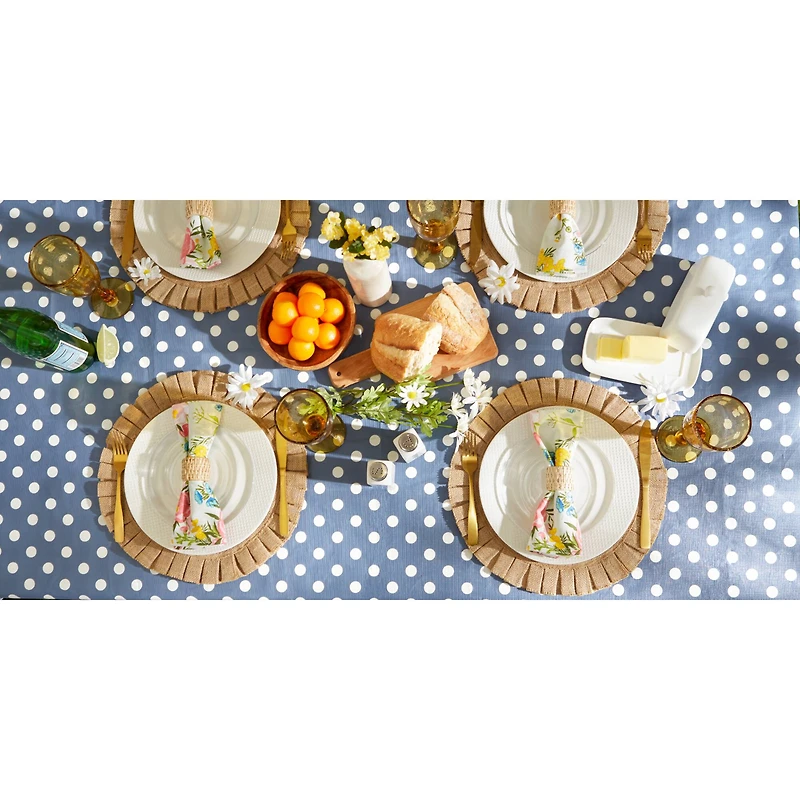 Stonewash Blue Polka Dot Vinyl Tablecloth 70" Round
