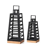 Glitzhome® Modern Trapezoid Metal & Wood Lanterns Set