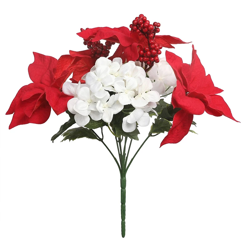 15" Red Poinsettia & White Hydrangea Deluxe Bush by Ashland®
