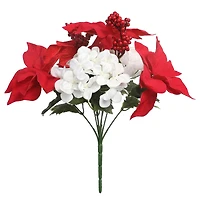 15" Red Poinsettia & White Hydrangea Deluxe Bush by Ashland®