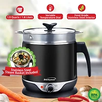 Brentwood 1.9qt. 600-Watt Stainless Steel Cordless Electric Hot Pot Cooker & Food Steamer With Swivel Base