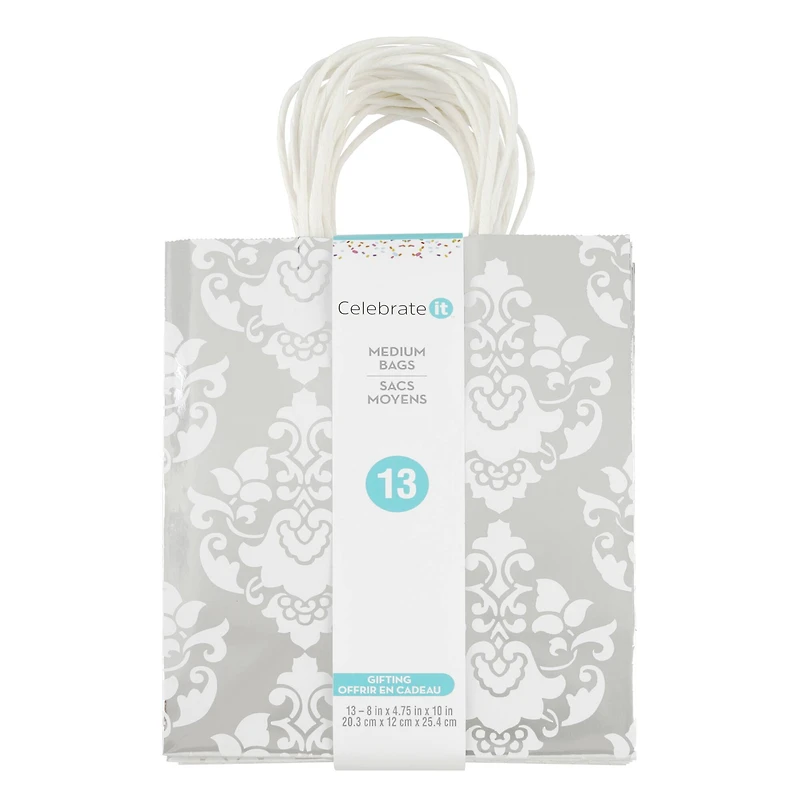Silver Mixed Print Gift Bag Value Pack by Celebrate It™