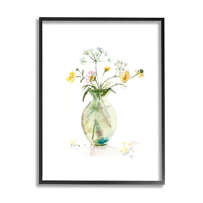 Stupell Industries Buttercups Daisies Green Vase Watercolor Floral Still Life Framed Wall Art