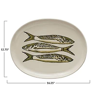 Hello Honey® 16" Painted Fish Cream & Green Stoneware Platter