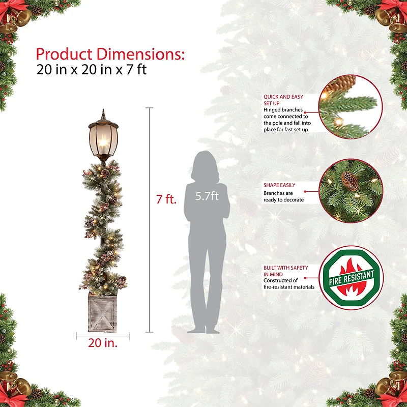 7ft. Lamp Post with Pre-Lit Decorated Garland