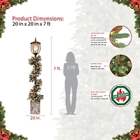 7ft. Lamp Post with Pre-Lit Decorated Garland