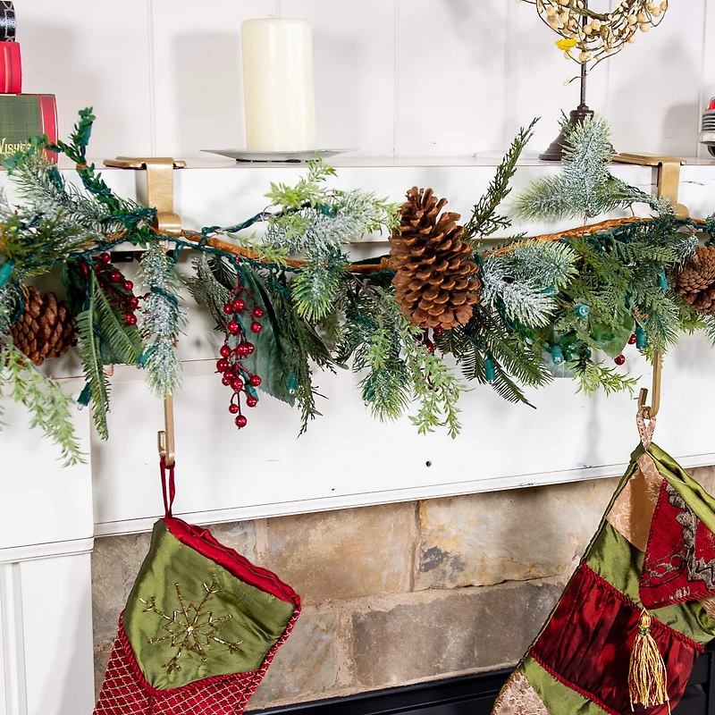 Gold Mantel Garland & Christmas Stocking Holder, 2ct.