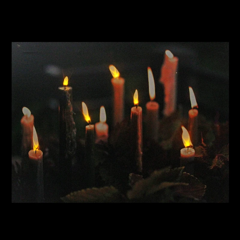 LED Lighted Flickering Candles With Fall Leaves Canvas Wall Art
