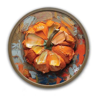Painterly Pumpkin Top 20" x 20" Round Brown Framed Print