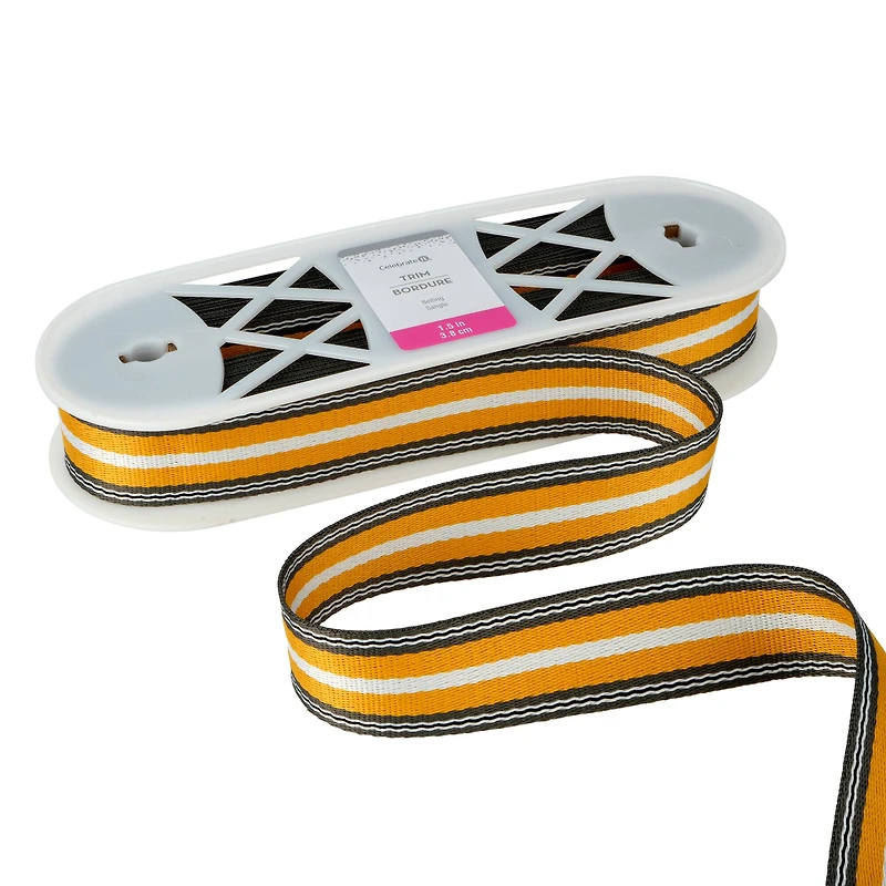 1.5" Yellow & Gray Stripes Belting Ribbon by Celebrate It®