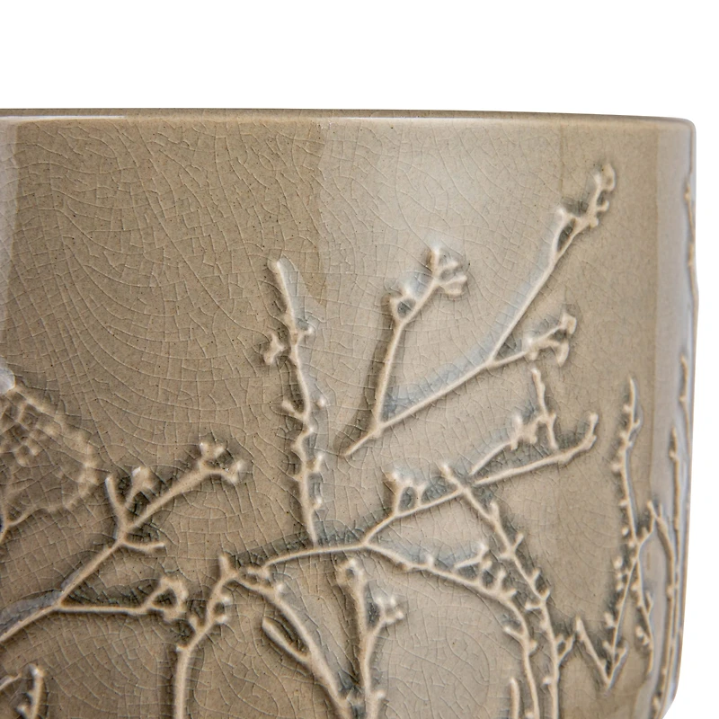 Hello Honey® 6" Green Footed Stoneware Planter with Botanical Design