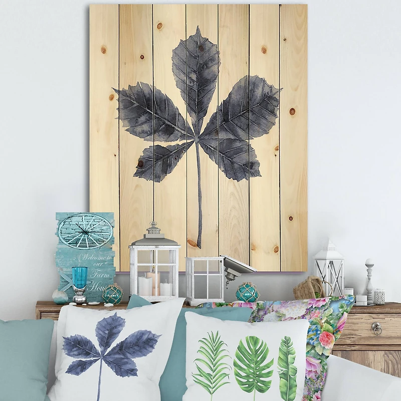 Designart - Navy Blue Chestnut Leaf