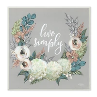 Stupell Industries Live Simply Sentiment Blooming Flower Wreath, 12" x 12"