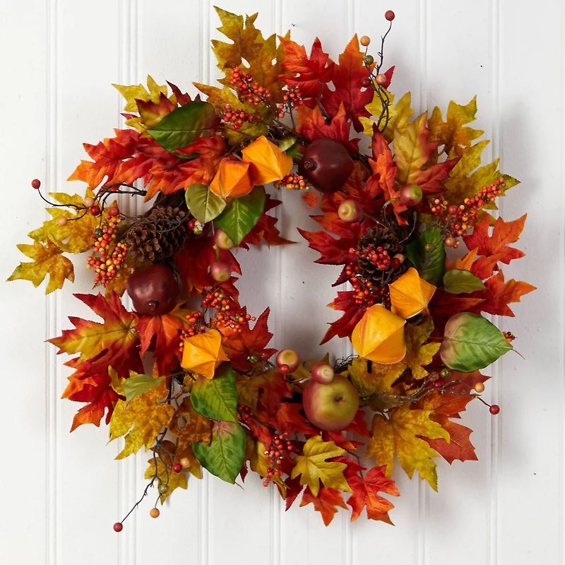 24" Maple Leaf & Berries Fall Artificial Wreath