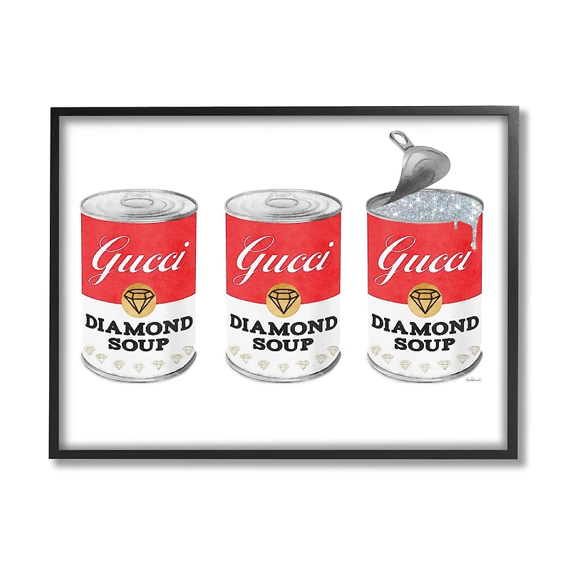 Stupell Industries Condensed Soup Trio Glam Fashion Traditional Red Pop Framed Wall Art