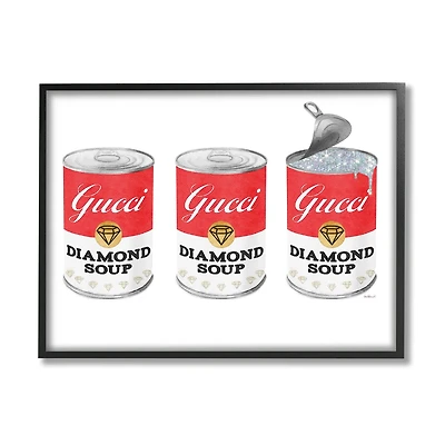 Stupell Industries Condensed Soup Trio Glam Fashion Traditional Red Pop Framed Wall Art
