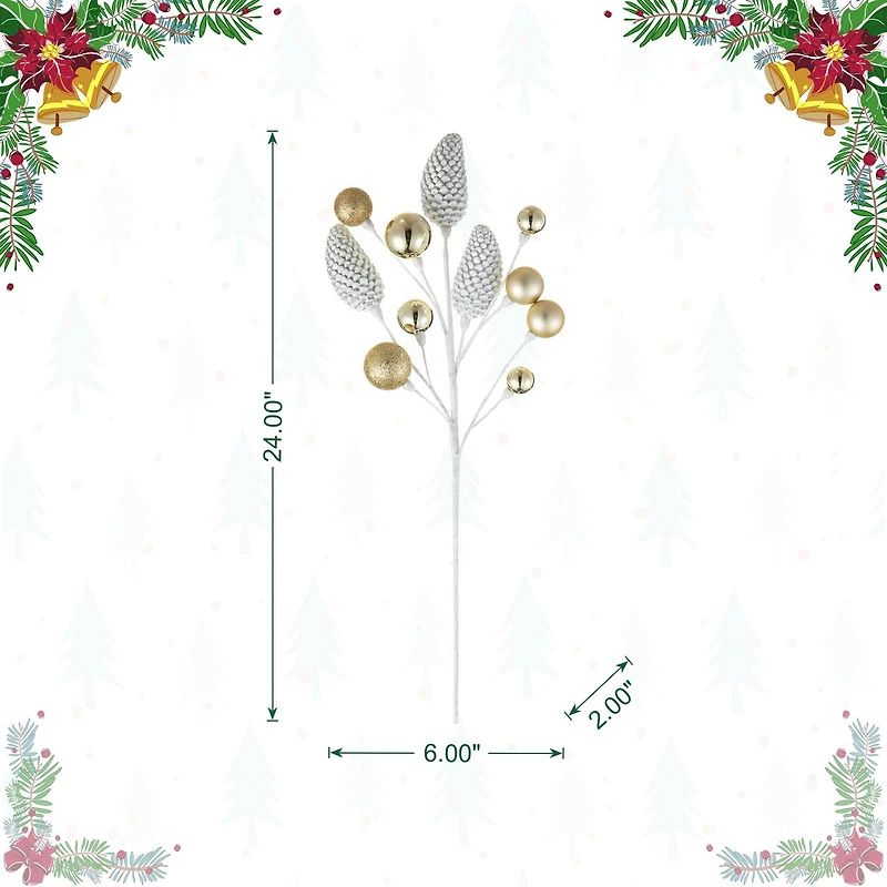 Glitzhome® 24" Christmas Elegant Silver & Gold Pinecone Pick, 4ct.