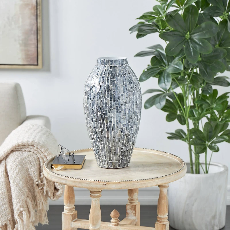 15" Gray Mother of Pearl Handmade Mosaic Inspired Vase