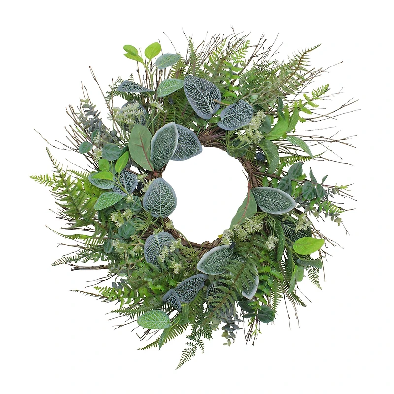22" Green Eucalyptus, Ivy & Fern Wreath
