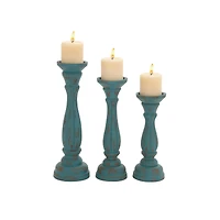 Blue Wood Traditional Candle Holder Set