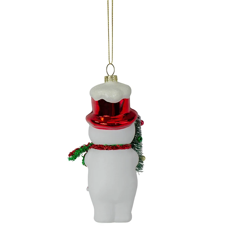 5.5" White & Red Glass Snowman Christmas Ornament