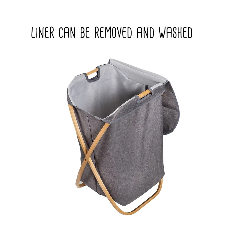 Honey Can Do Gray Bamboo & Canvas Laundry Hamper