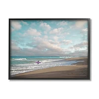 Stupell Industries Crashing Waves on Beach Surfer Purple Board in Frame Wall Art