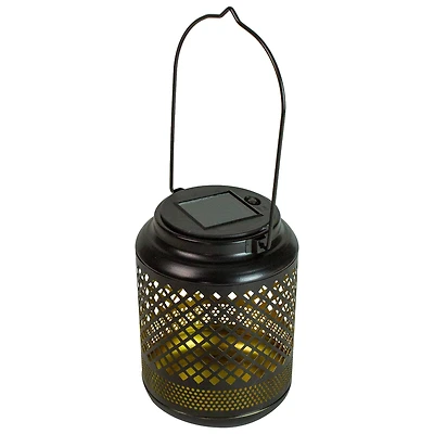 7" Black Diamond Cutout LED Outdoor Solar Lantern with Handle