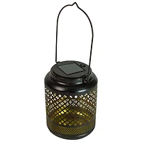 7" Black Diamond Cutout LED Outdoor Solar Lantern with Handle