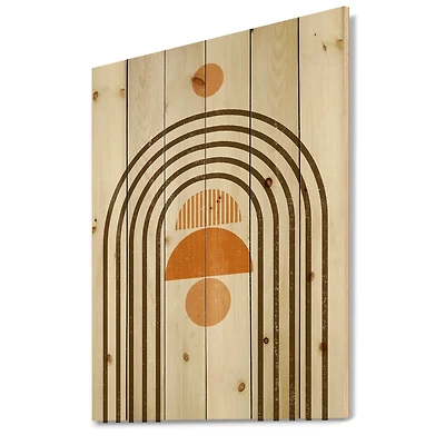 Designart - Abstract Rainbow Sun and Moon In Earth Tones IV - Modern Print on Natural Pine Wood