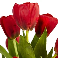 Tulips Silk Arrangement in Black Glossy Cylinder Vase