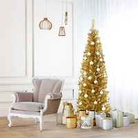 Costway 6ft. Unlit Champagne Gold Tinsel Slim Christmas Tree