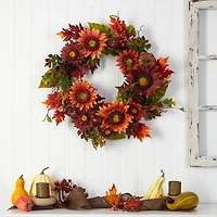 24" Sunflower, Pumpkin, Pinecone & Berries Fall Artificial Wreath