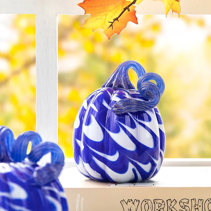 Glitzhome® Blue and White Glass Pumpkin & Gourd Set