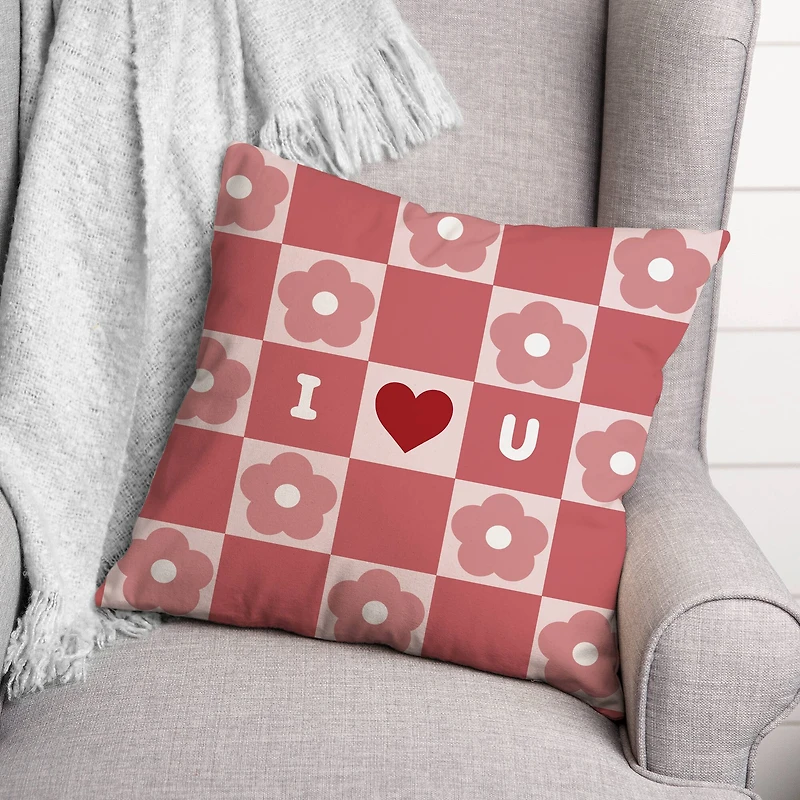 18" I Heart You Daisy Check Accent Pillow