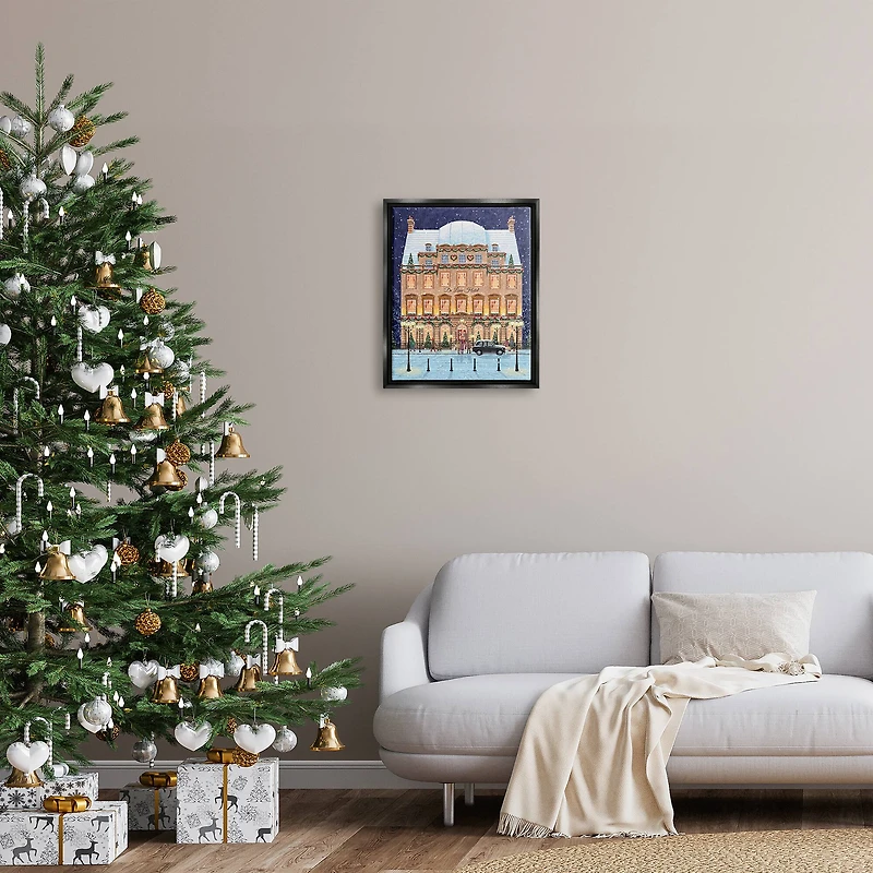 Stupell Industries Winter Hotel Christmas Festival Framed Floater Canvas Wall Art
