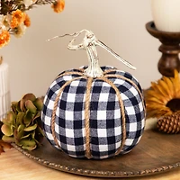 Dark Blue & White Plaid Fall Harvest Tabletop Pumpkin